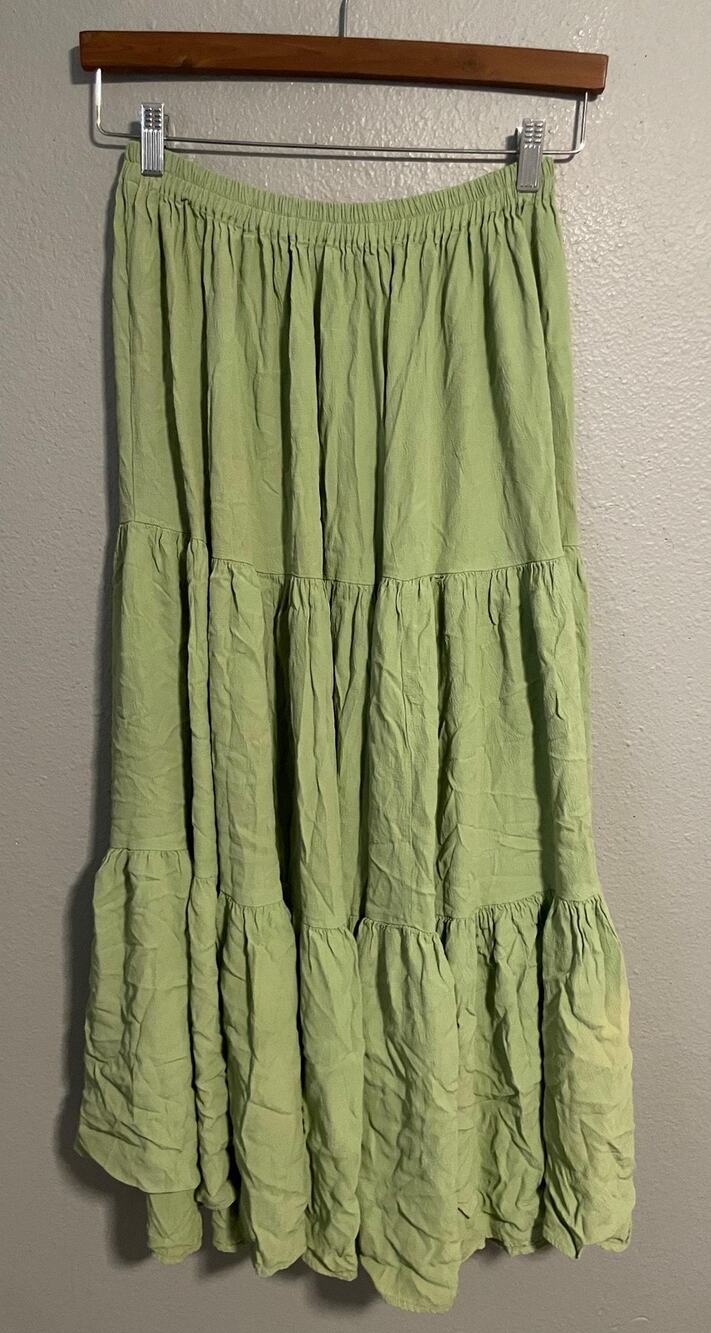 Double D Ranchwear Skirt Womens Large Green Tiered Peasant Maxi Western Boho